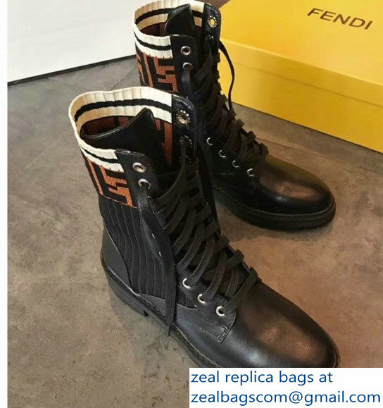 Fendi Heel 3cm FF Logo Rockoko Combat Ankle Boots Black 2018 - Click Image to Close