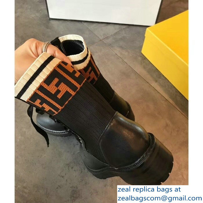 Fendi Heel 3cm FF Logo Rockoko Combat Ankle Boots Black 2018 - Click Image to Close