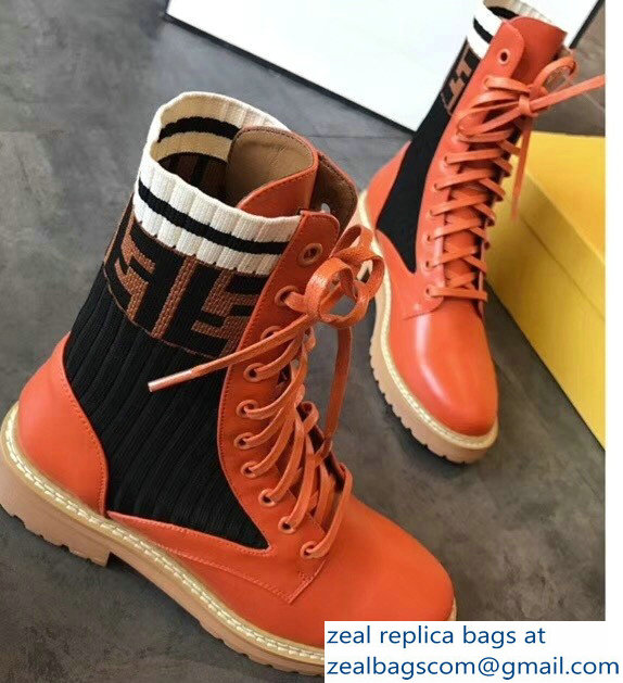 Fendi Heel 3cm FF Logo Rockoko Combat Ankle Boots Orange 2018 - Click Image to Close