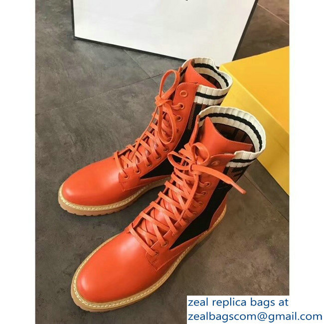 Fendi Heel 3cm FF Logo Rockoko Combat Ankle Boots Orange 2018 - Click Image to Close