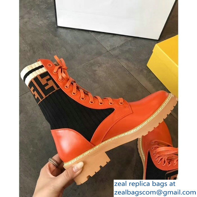 Fendi Heel 3cm FF Logo Rockoko Combat Ankle Boots Orange 2018