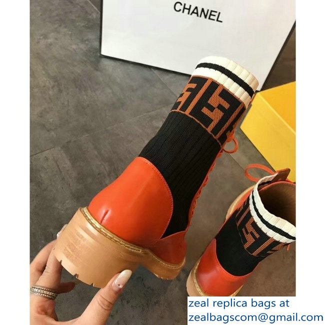 Fendi Heel 3cm FF Logo Rockoko Combat Ankle Boots Orange 2018 - Click Image to Close