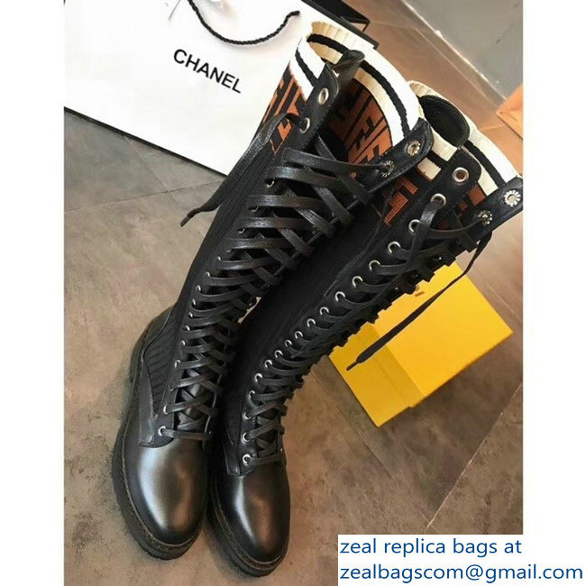 Fendi Heel 3cm FF Logo Rockoko Combat Boots Black 2018