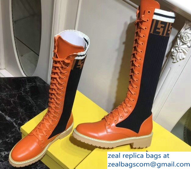 Fendi Heel 3cm FF Logo Rockoko Combat Boots Orange 2018 - Click Image to Close