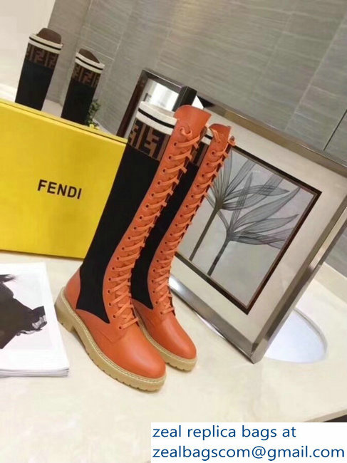 Fendi Heel 3cm FF Logo Rockoko Combat Boots Orange 2018