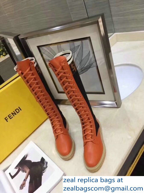 Fendi Heel 3cm FF Logo Rockoko Combat Boots Orange 2018 - Click Image to Close