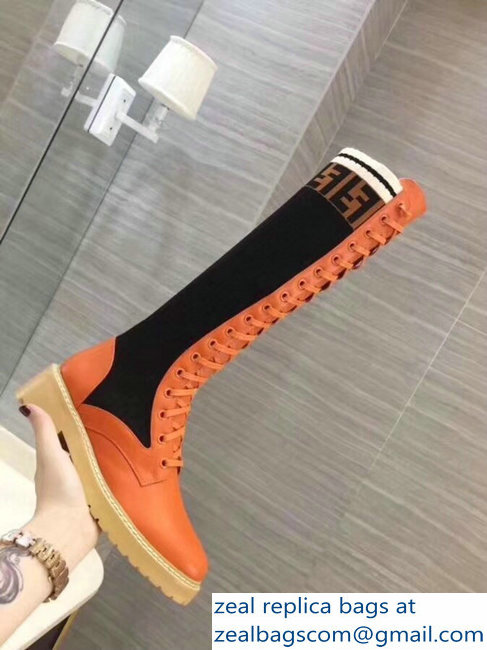 Fendi Heel 3cm FF Logo Rockoko Combat Boots Orange 2018 - Click Image to Close