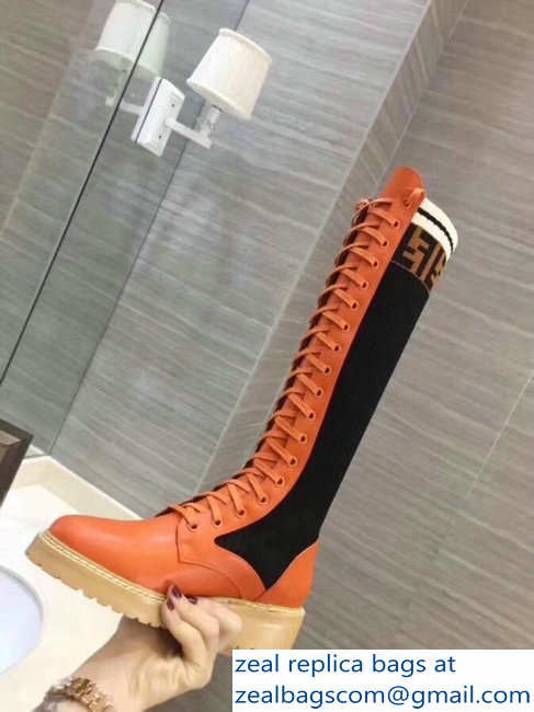 Fendi Heel 3cm FF Logo Rockoko Combat Boots Orange 2018