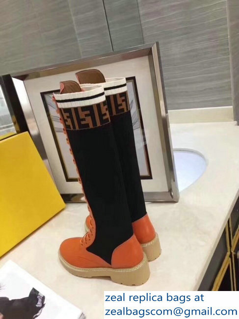 Fendi Heel 3cm FF Logo Rockoko Combat Boots Orange 2018