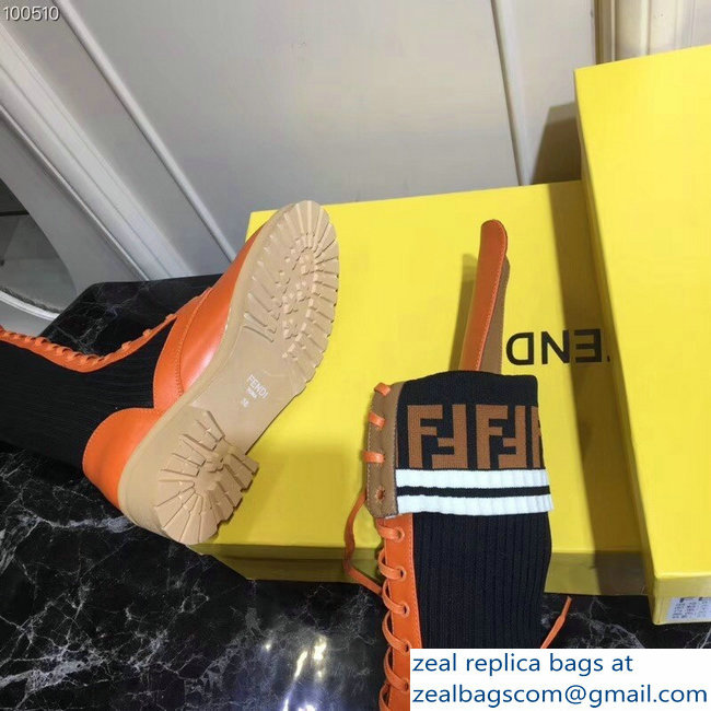 Fendi Heel 3cm FF Logo Rockoko Combat Boots Orange 2018