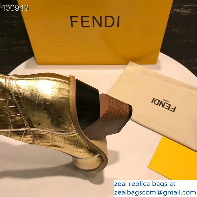 Fendi Heel 9cm Crocodile-Embossed Ankle Boots Gold 2018