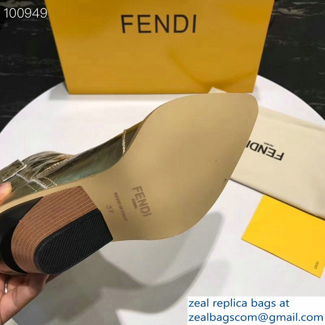 Fendi Heel 9cm Crocodile-Embossed Ankle Boots Gold 2018