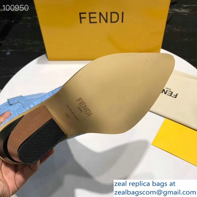 Fendi Heel 9cm Crocodile-Embossed Ankle Boots Light Blue 2018 - Click Image to Close