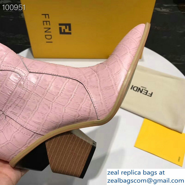 Fendi Heel 9cm Crocodile-Embossed Ankle Boots Pink 2018