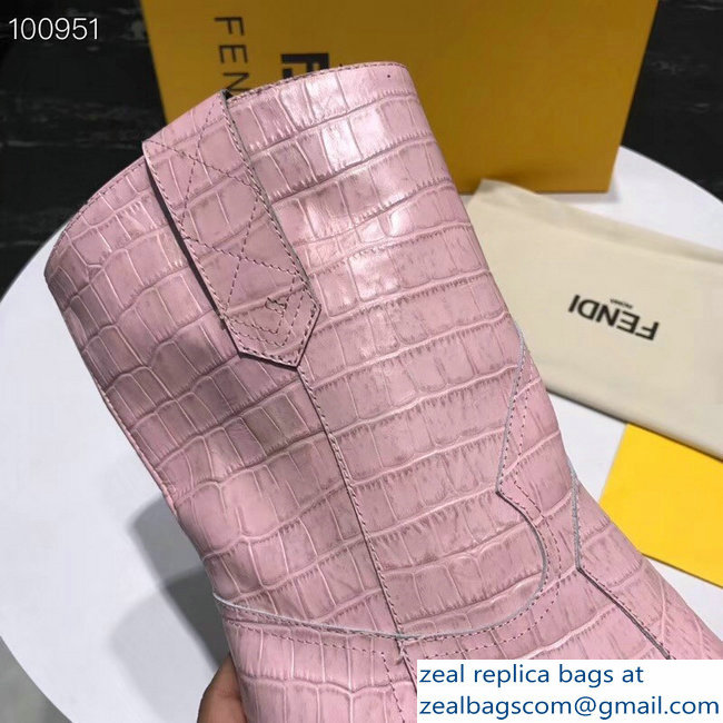 Fendi Heel 9cm Crocodile-Embossed Ankle Boots Pink 2018