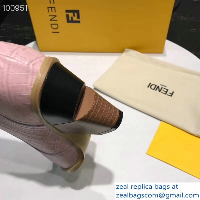 Fendi Heel 9cm Crocodile-Embossed Ankle Boots Pink 2018