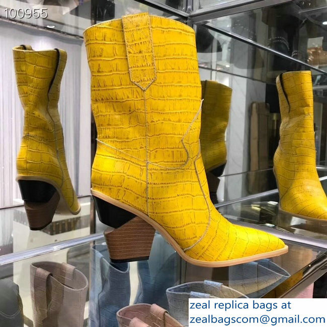 Fendi Heel 9cm Crocodile-Embossed Ankle Boots Yellow 2018