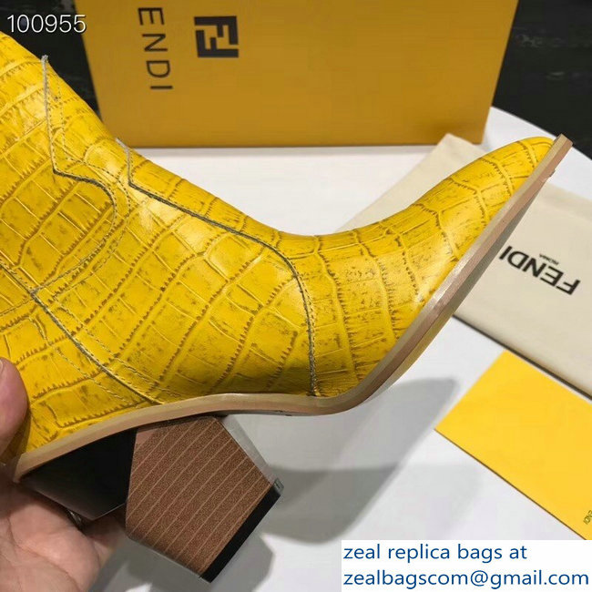 Fendi Heel 9cm Crocodile-Embossed Ankle Boots Yellow 2018 - Click Image to Close