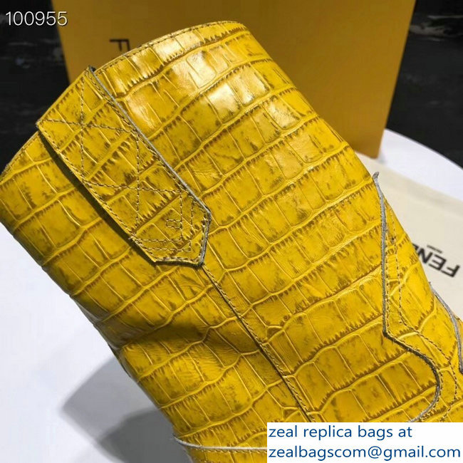 Fendi Heel 9cm Crocodile-Embossed Ankle Boots Yellow 2018