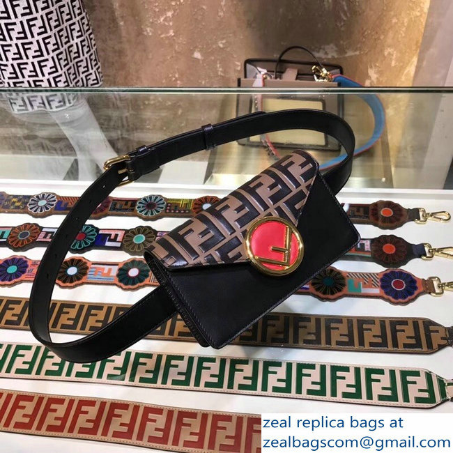 Fendi Leather F Logo Clasp Belt Bag FF Pattern Printed 2018 - Click Image to Close