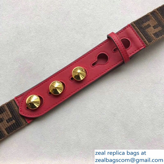 Fendi Leather Long Shoulder Strap You Ribbon With The FF Motif And A Red Leather Buckle 2018