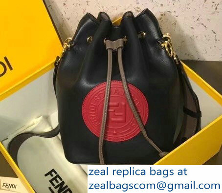 Fendi Stamp Patch Mon Tresor Bucket Bag Black/Red 2018 - Click Image to Close