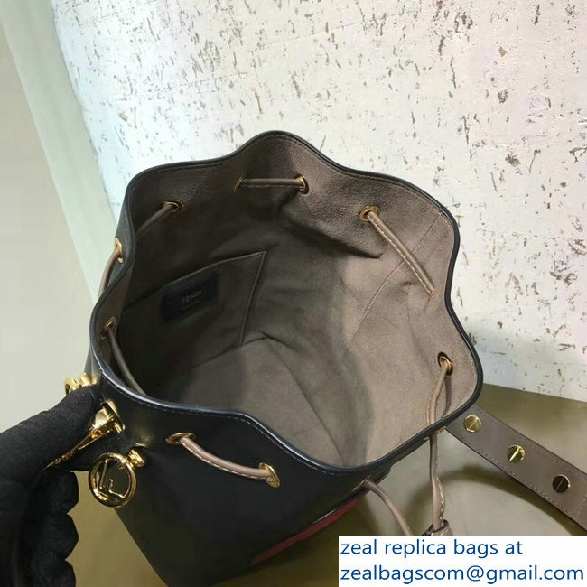 Fendi Stamp Patch Mon Tresor Bucket Bag Black/Red 2018 - Click Image to Close