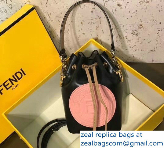 Fendi Stamp Patch Mon Tresor Bucket Mini Bag Black/Pink 2018 - Click Image to Close