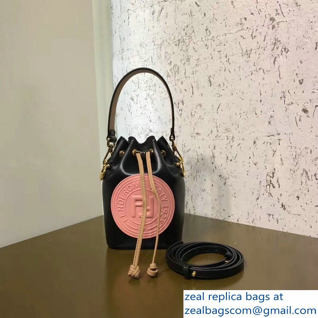 Fendi Stamp Patch Mon Tresor Bucket Mini Bag Black/Pink 2018 - Click Image to Close