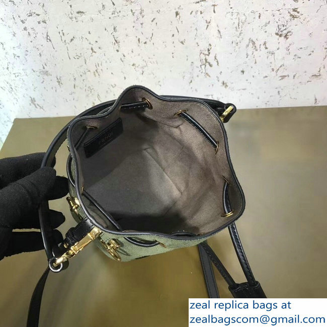 Fendi Stamp Patch Mon Tresor Bucket Mini Bag Suede Green 2018 - Click Image to Close
