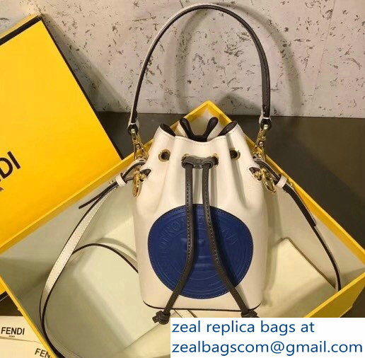 Fendi Stamp Patch Mon Tresor Bucket Mini Bag White/Blue 2018 - Click Image to Close