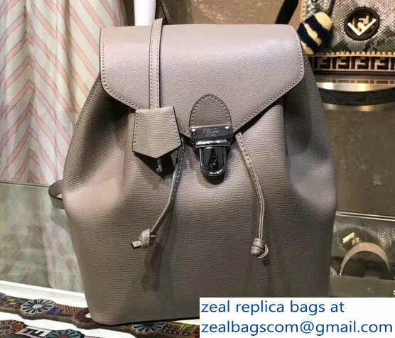 Fendi Tumbled Cruise Leather F Logo Backpack Bag Light Gray 2018