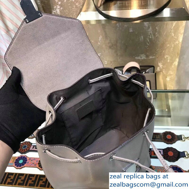 Fendi Tumbled Cruise Leather F Logo Backpack Bag Light Gray 2018
