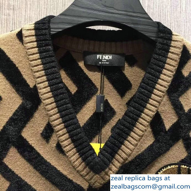 Fendi V Neck Sweater FF Brown/Black 2018