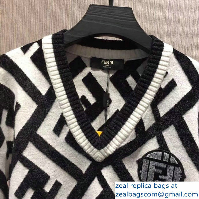 Fendi V Neck Sweater FF White/Black 2018