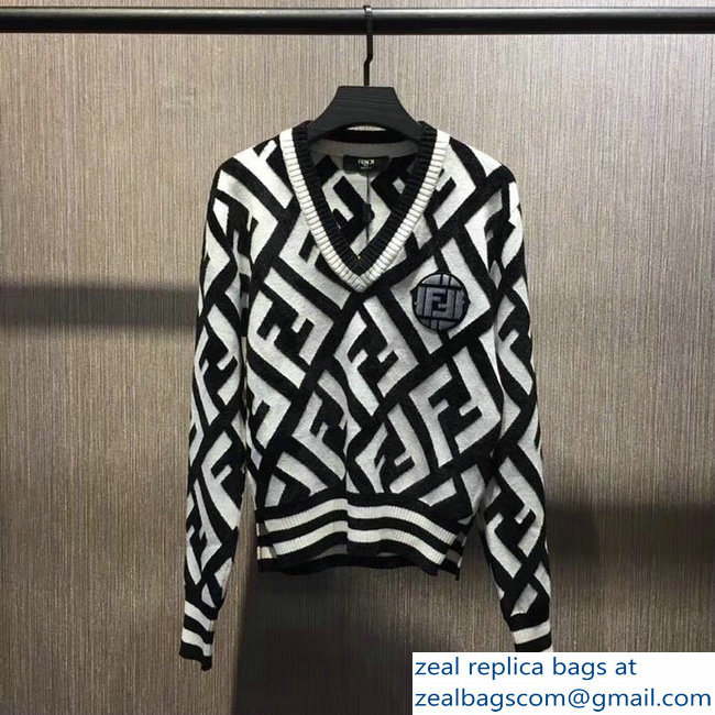 Fendi V Neck Sweater FF White/Black 2018