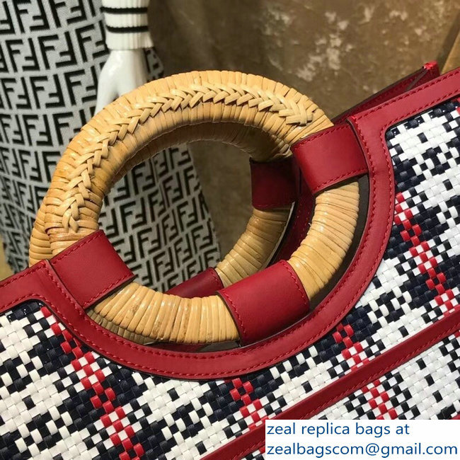 Fendi Woven Rattan Handles Runaway Shopper Tote Bag Multicolour Tartan Braided 2018