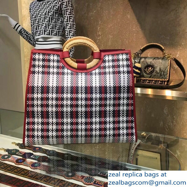 Fendi Woven Rattan Handles Runaway Shopper Tote Bag Multicolour Tartan Braided 2018