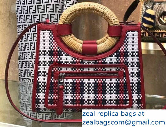 Fendi Woven Rattan Handles Runaway Small Shopper Tote Bag Multicolour Tartan Braided 2018 - Click Image to Close