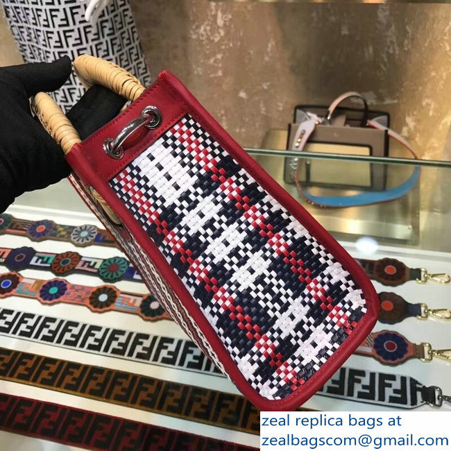 Fendi Woven Rattan Handles Runaway Small Shopper Tote Bag Multicolour Tartan Braided 2018