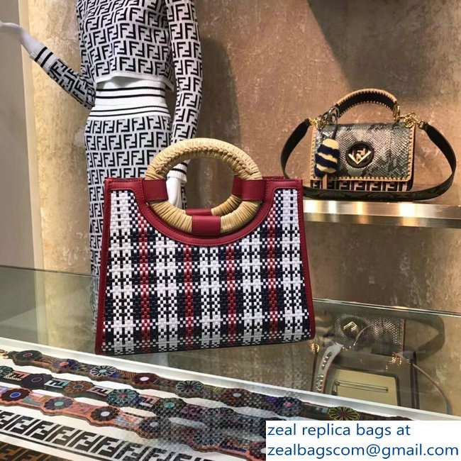 Fendi Woven Rattan Handles Runaway Small Shopper Tote Bag Multicolour Tartan Braided 2018