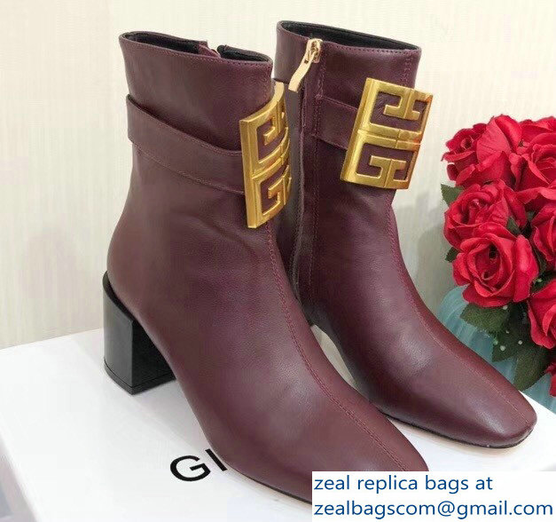 Givenchy Heel 5cm 4G Square-Toe Ankle Boots Burgundy 2018