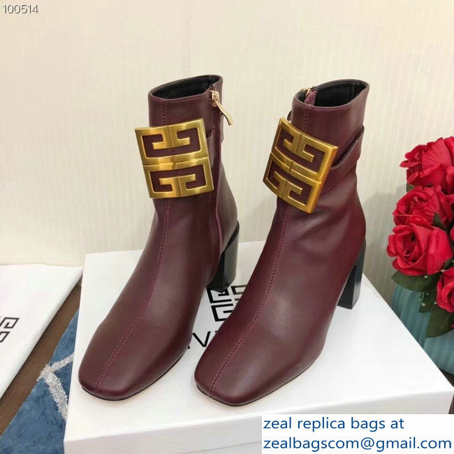 Givenchy Heel 5cm 4G Square-Toe Ankle Boots Burgundy 2018 - Click Image to Close