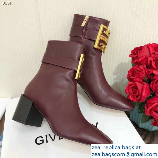 Givenchy Heel 5cm 4G Square-Toe Ankle Boots Burgundy 2018