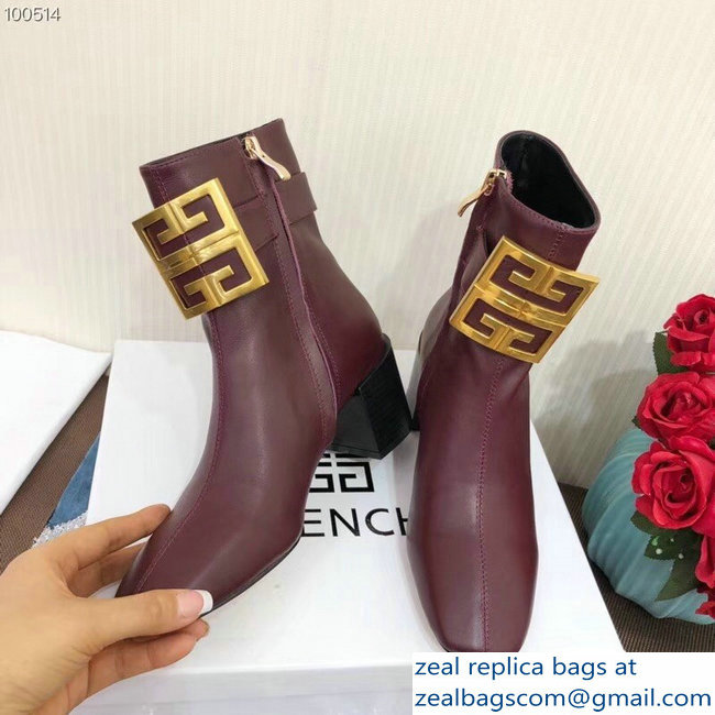 Givenchy Heel 5cm 4G Square-Toe Ankle Boots Burgundy 2018