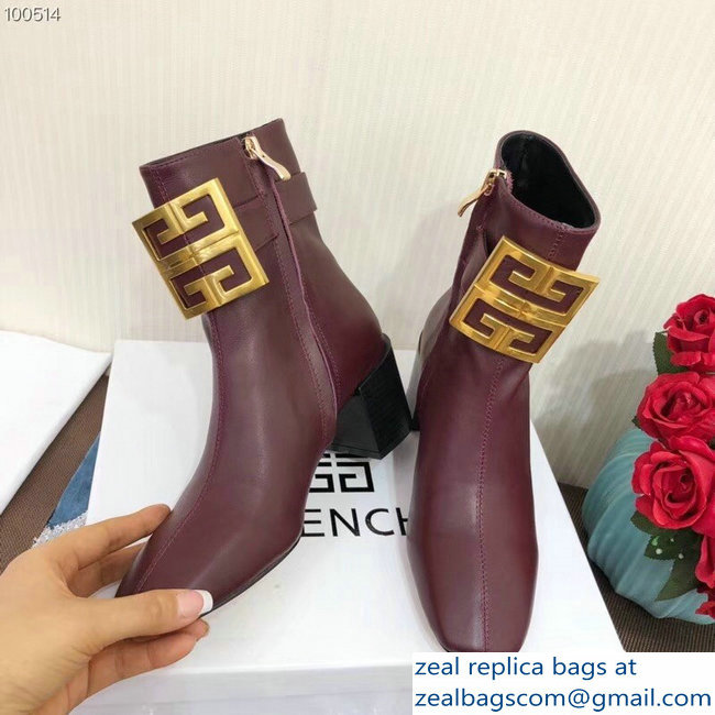 Givenchy Heel 5cm 4G Square-Toe Ankle Boots Burgundy 2018 - Click Image to Close