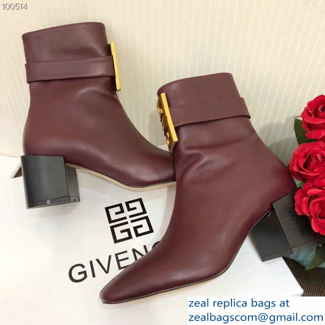 Givenchy Heel 5cm 4G Square-Toe Ankle Boots Burgundy 2018