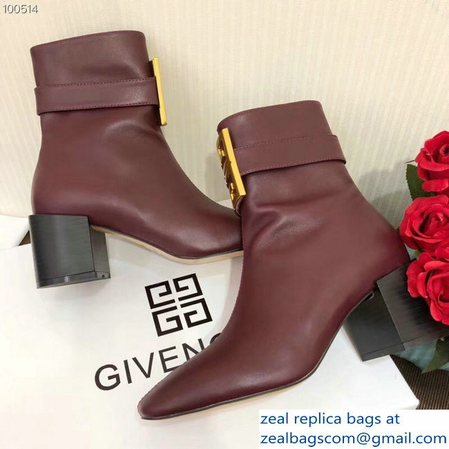 Givenchy Heel 5cm 4G Square-Toe Ankle Boots Burgundy 2018 - Click Image to Close