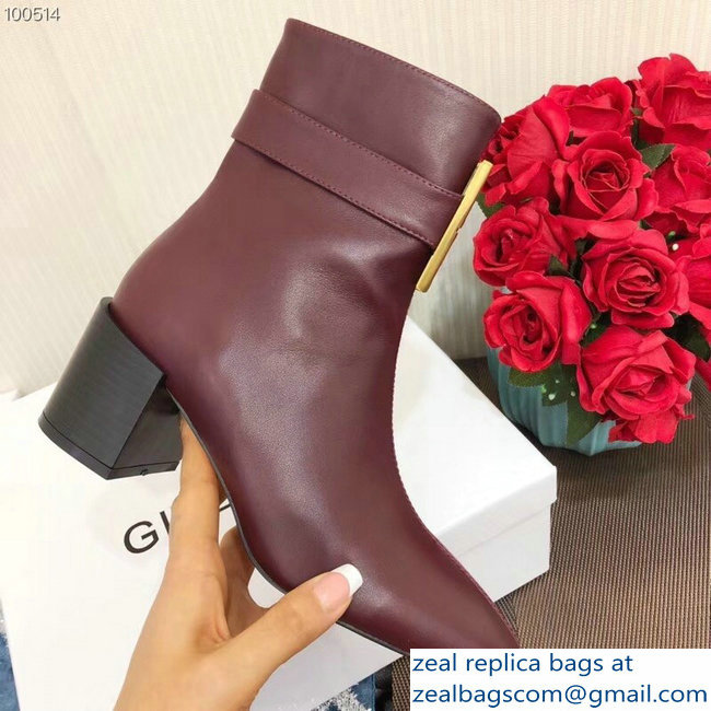 Givenchy Heel 5cm 4G Square-Toe Ankle Boots Burgundy 2018