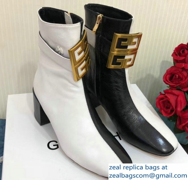 Givenchy Heel 5cm 4G Square-Toe Ankle Boots Two-tone Black/White 2018 - Click Image to Close